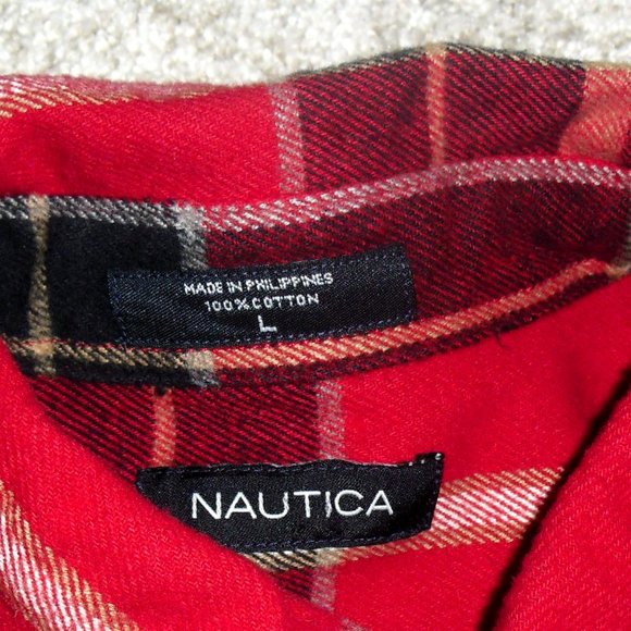 Nautica $75 Mens Flannel Plaid Button Down Red Long Sleeve Shirt sz. Large New - Picture 3 of 4